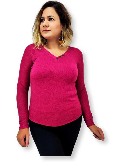 Imagem de Blusa Decote em V com Botões Inverno Quentinha