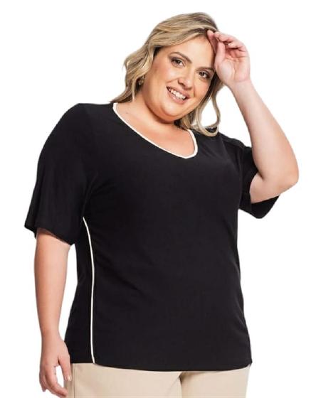 Imagem de Blusa Decote V Recorte e Aplicação Em Filete Plus Size