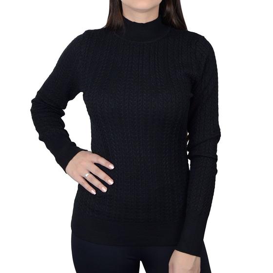 Imagem de Blusa Feminina Alpelo Tricot Suéter Cable Gola Alta Preta - 10900487