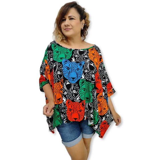 Imagem de Blusa Feminina Ampla Manga Curta viscose Estampado Plus Size