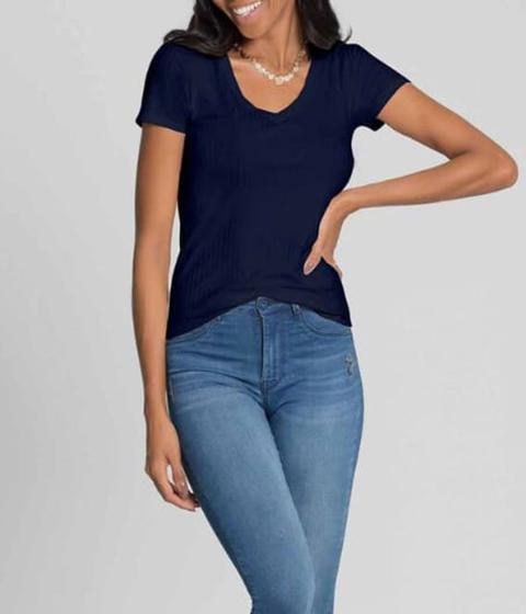 Imagem de Blusa feminina baby look canelada decote V manga curta casual