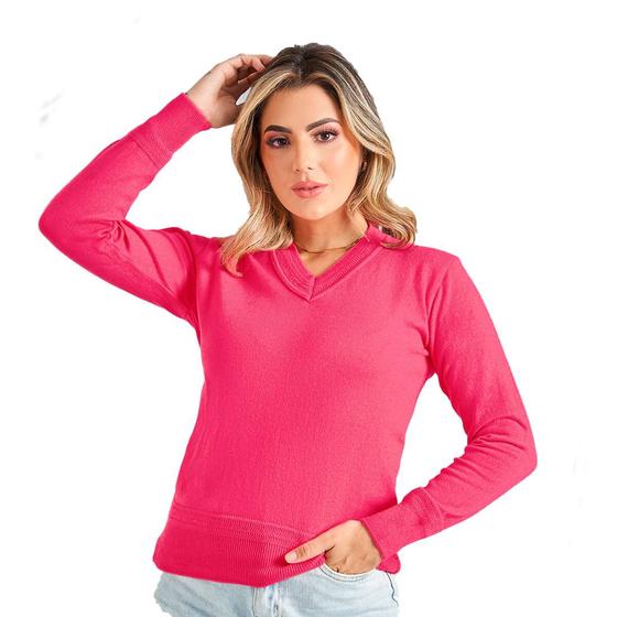 Imagem de Blusa Feminina Básica Tricot Decote V