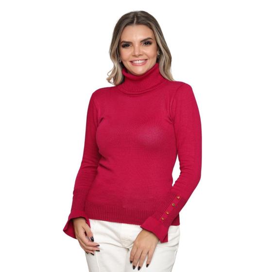 Imagem de Blusa Feminina Cacherrel Manga Longa Botão Gola Alta Inverno