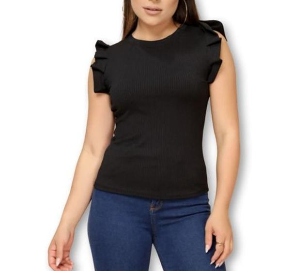 Imagem de Blusa feminina canelada cavada babado casual básico