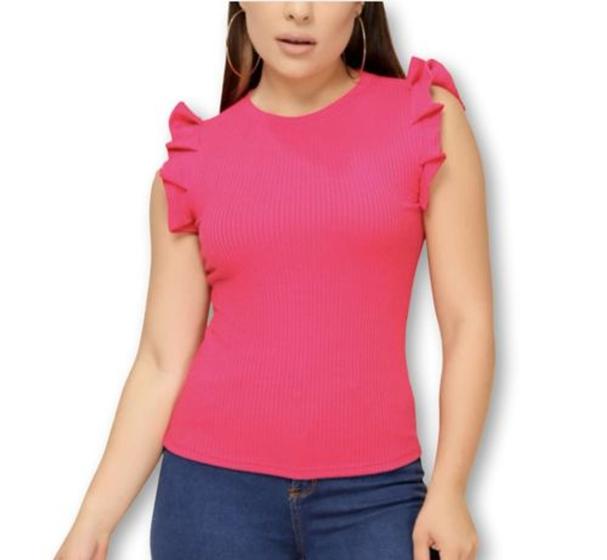 Imagem de Blusa feminina canelada cavada babado casual fashion