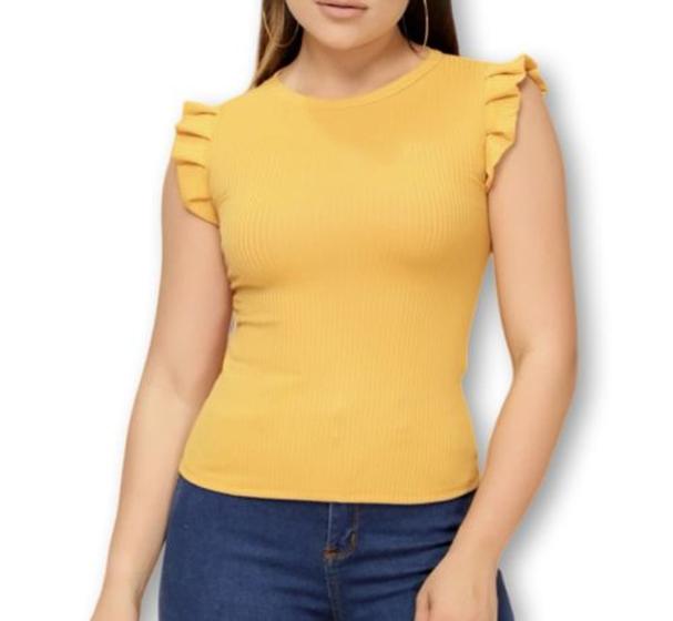 Imagem de Blusa feminina canelada cavada babado casual