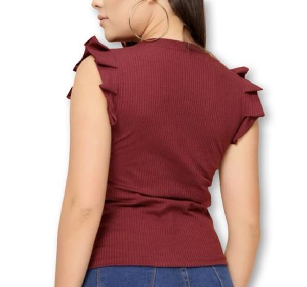 Imagem de blusa feminina canelada cavada babado casual moda blogueira