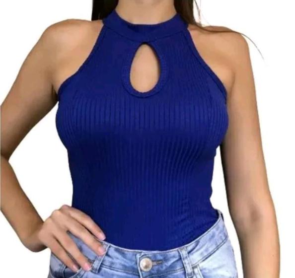 Imagem de Blusa feminina canelada gola alta regata decote gota fashion