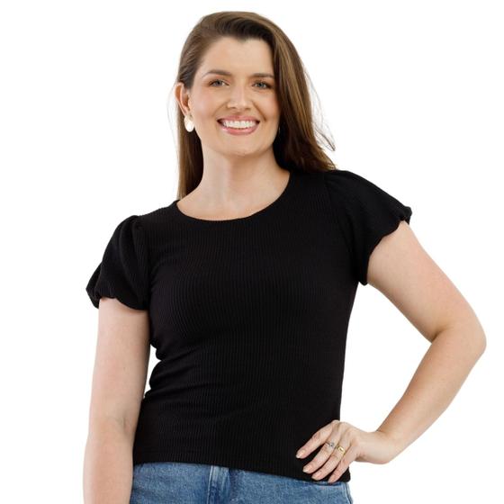 Imagem de Blusa Feminina Canelada Manga Balonê Casual Confortável Moda Primavera Verão Slim 3064A