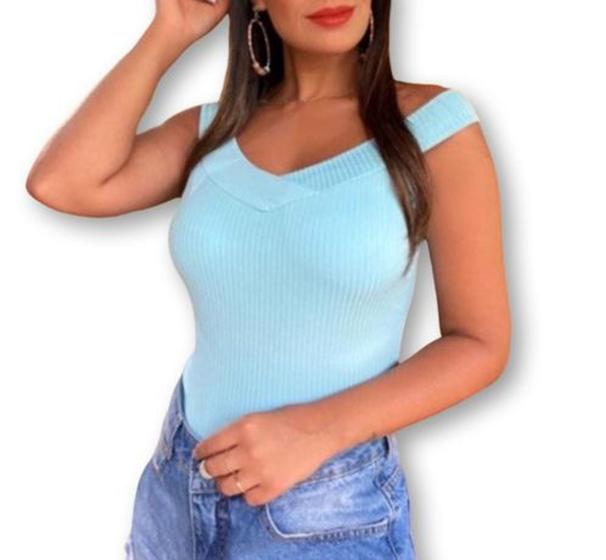 Imagem de Blusa feminina canelada ombro a ombro regata com bojo fashion