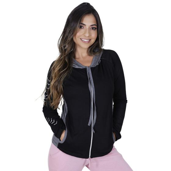 Imagem de Blusa Feminina Casaco Moda Academia Fitness Estilo Sempre  Viscolycra com Capuz