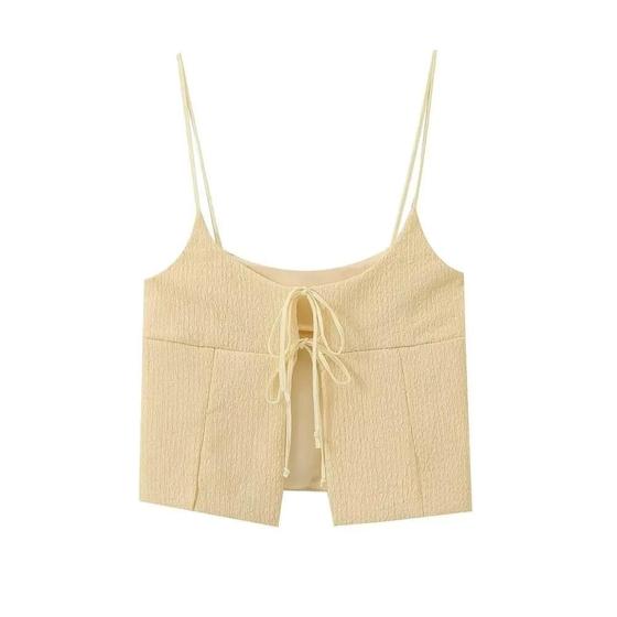 Imagem de Blusa Feminina Chique com Alça Espaguete, Renda e Costura Aberta - Top Curto com Pregas