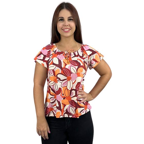 Imagem de Blusa Feminina Ciganinha Manga Curta Estampada Regular