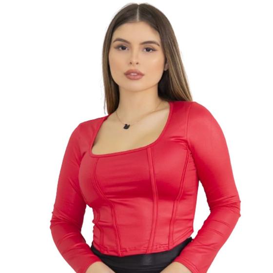 Imagem de Blusa Feminina Cirrê Imitando Corselete manga longa 