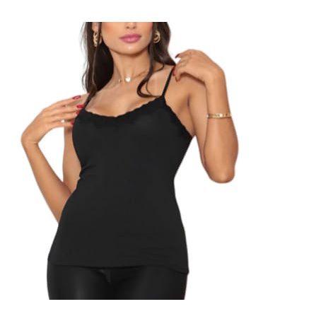 Imagem de Blusa feminina com bojo alça regata renda guipir modelo básico