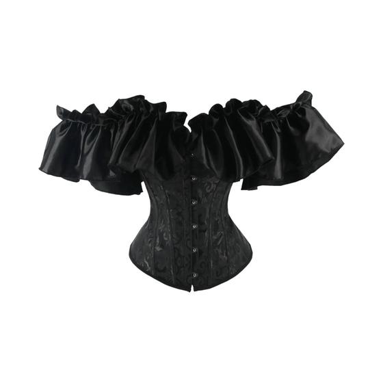 Imagem de Blusa Feminina Com Ombro De Fora Gótico Espartilho Babados Emagrecimento Bustier Alça Superior