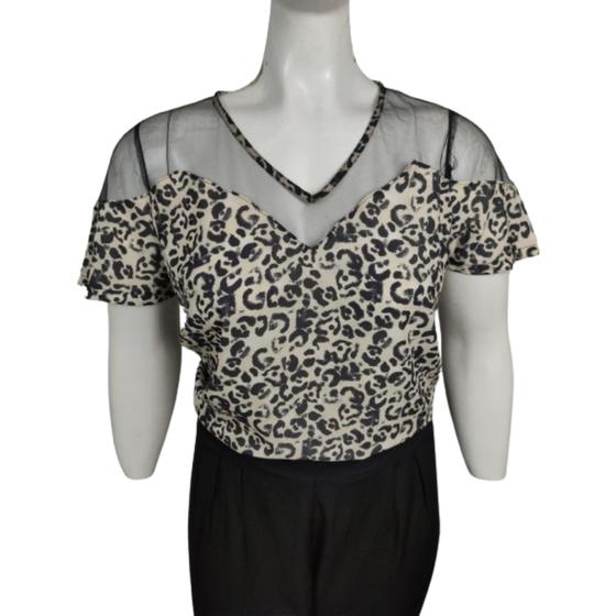 Imagem de Blusa Feminina Crepe Animal Print c/Tule Plus Size