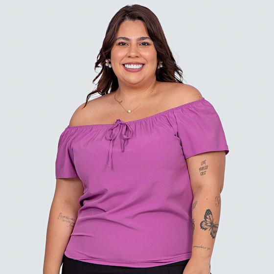 Imagem de Blusa Feminina Crepe Plus Size Ombro A Ombro PS059