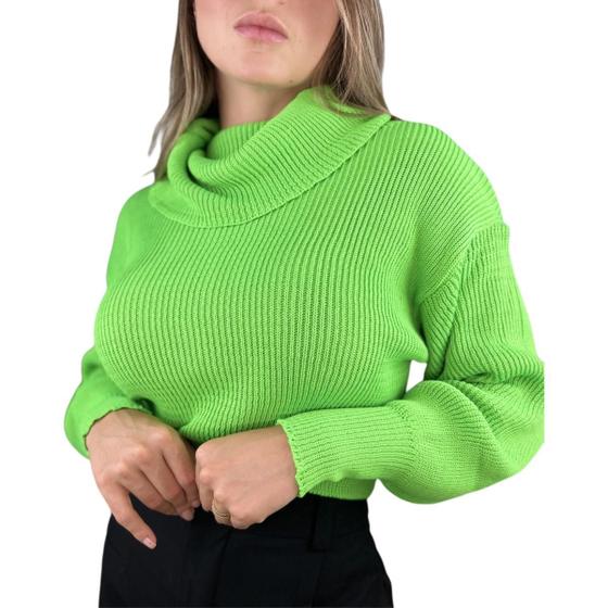 Imagem de Blusa Feminina Cropped Trico Gola Alta Boba Tendência Invern