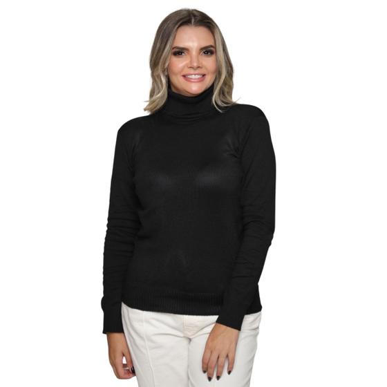 Imagem de Blusa Feminina De Tricô Com Elastano Gola Alta Inverno