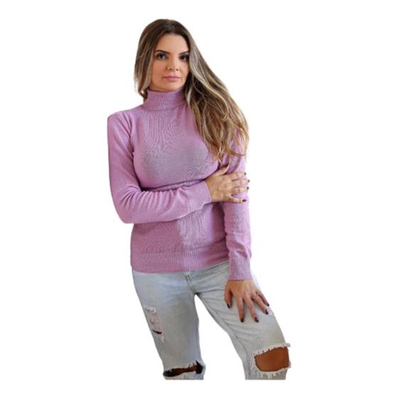 Imagem de Blusa Feminina De Tricô Com Elastano Manga Longa  Gola Alta Inverno