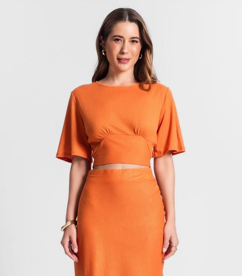 Imagem de Blusa Feminina Em Ribana Canelada Lurex Rovitex Laranja