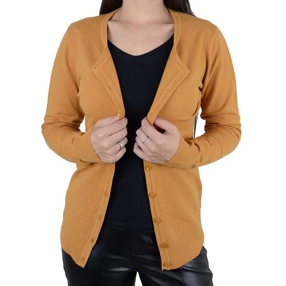 Blusa Feminina Facinelli Cardigan Tricot Mostarda 651179