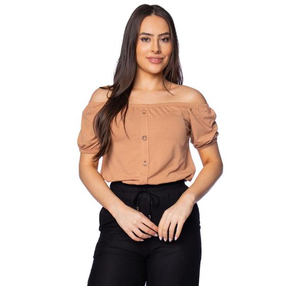 Imagem de Blusa Feminina Feliny Ombro a Ombro Botões Caramelo