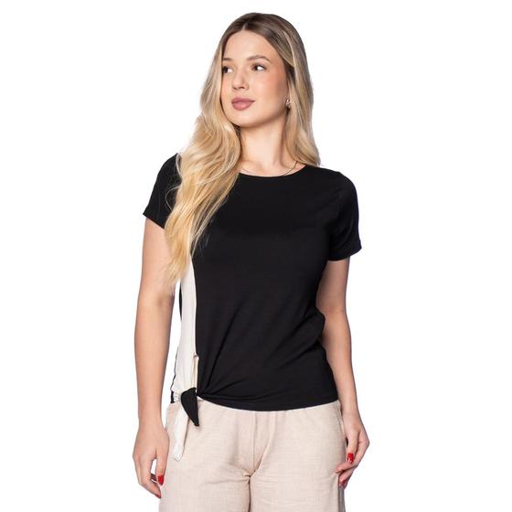 Imagem de Blusa Feminina Giraffe com Recorte Lateral com Nó Preto