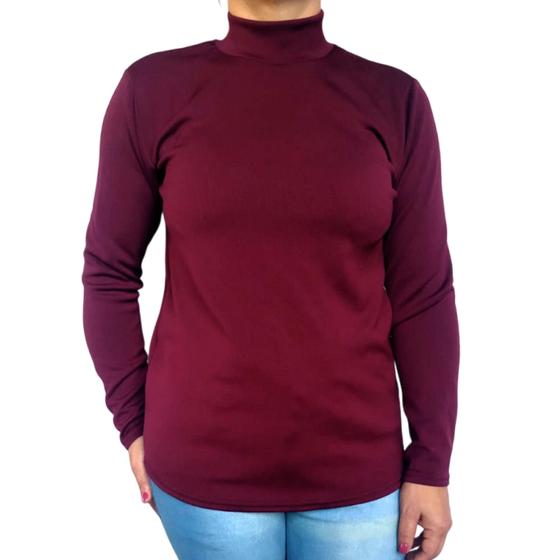 Imagem de Blusa Feminina Gola Alta Manga Longa Soltinha Lisa Malha Crepe Pp ao Plus Size