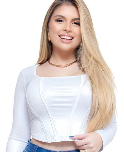 Imagem de Blusa feminina imitando corselete manga longa blogueira dia das mães 