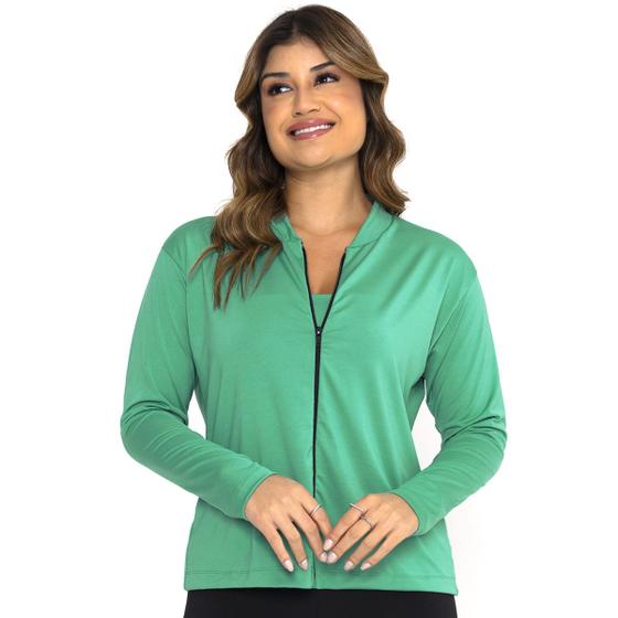 Imagem de Blusa Feminina Jaqueta Esportiva Com Ziper Lisa Manga Longa Academia Adulto Térmica Inverno Estilosa