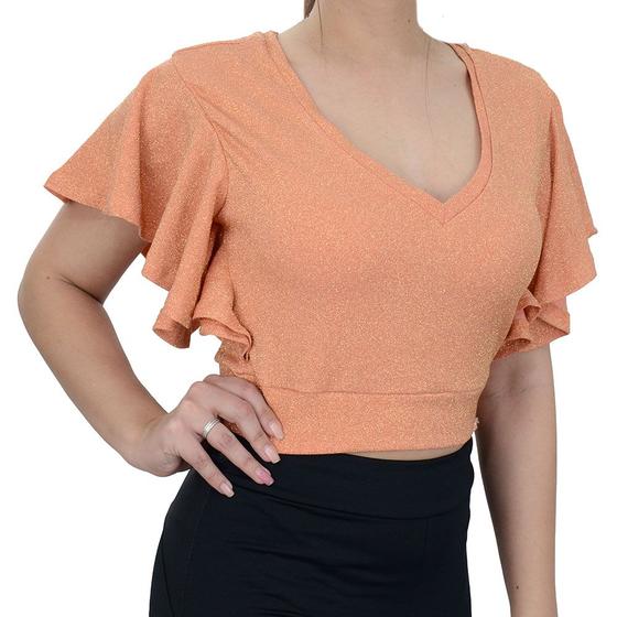 Imagem de Blusa Feminina Lado Avesso Cropped Lurex Laranja - L1205