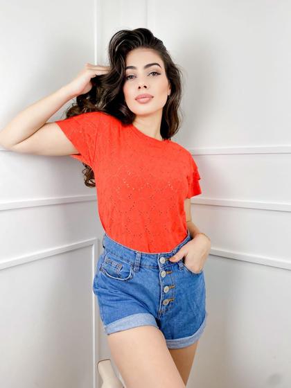 Imagem de Blusa feminina laise manga curta 3 babados modal estilo