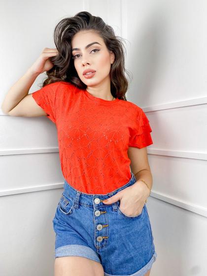 Imagem de Blusa feminina laise manga curta 3 babados modal exclusiva