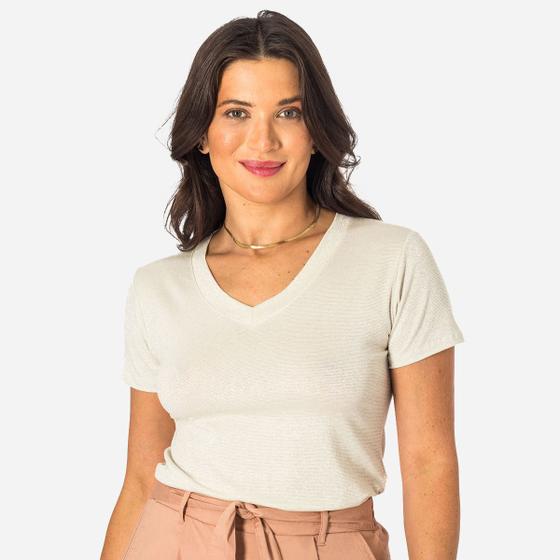 Imagem de Blusa Feminina Lurex Decote V Com Elastano Manga Curta