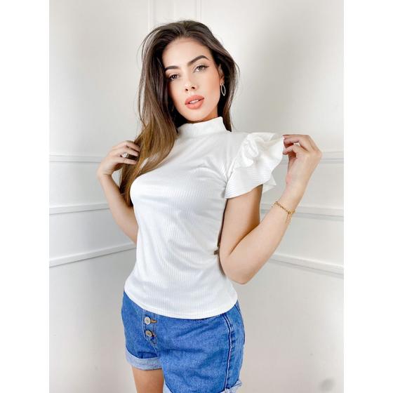 Imagem de Blusa feminina manga curta 2 babados moda feminino casual