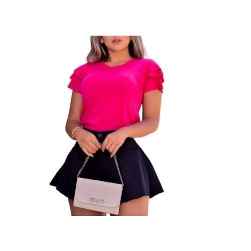 Imagem de Blusa feminina manga curta babado maria tecido viscolaycra