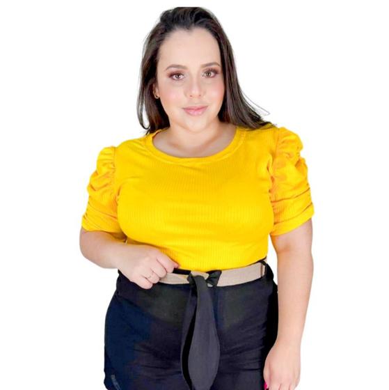 Imagem de Blusa feminina manga curta classica princesa canelada plus Size bufante