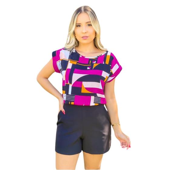 Imagem de Blusa Feminina Manga Curta Estampada em Viscose TM EXG