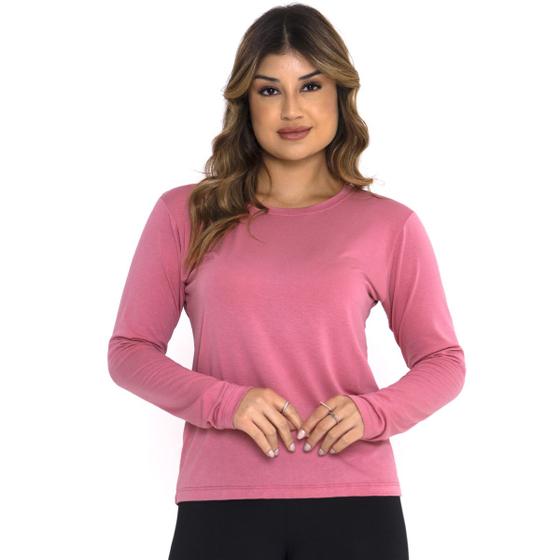 Imagem de Blusa Feminina Manga Longa Academia Elegante Térmica Gola Redonda Blusinha Lisa Inverno Confortável