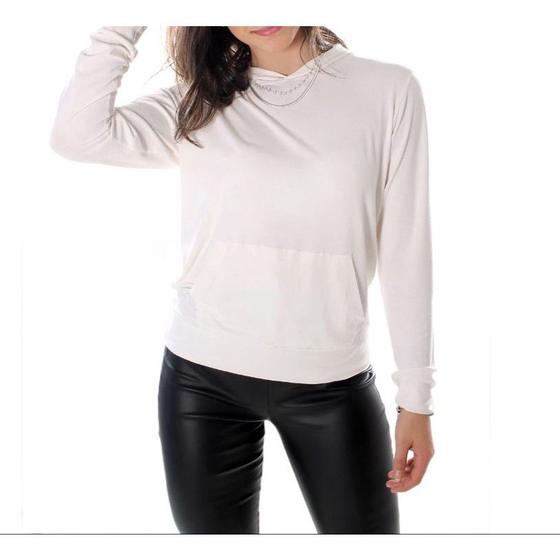 Imagem de Blusa feminina manga longa com capuz e bolso na frente viscolaycra