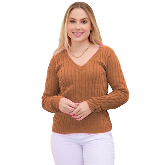 Imagem de Blusa Feminina Manga Longa com Decote em V Tendência da Moda