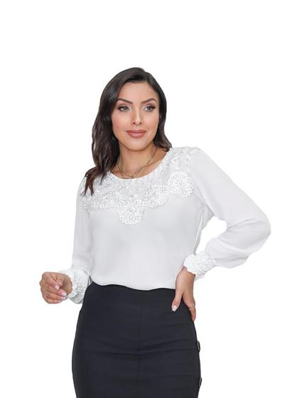 Imagem de Blusa feminina manga longa moda evangélica crepe sku:bml14