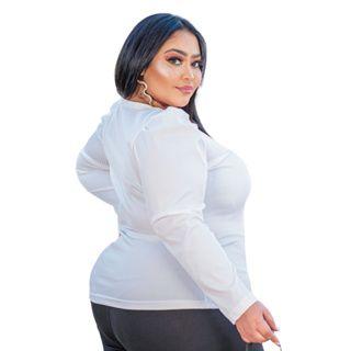 Imagem de Blusa Feminina Manga Longa Plus Size Manga Princesa Malha Canelada