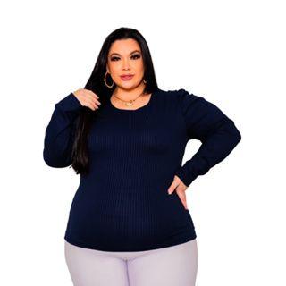 Imagem de Blusa Feminina Manga Longa Plus Size Manga Princesa Malha Canelada