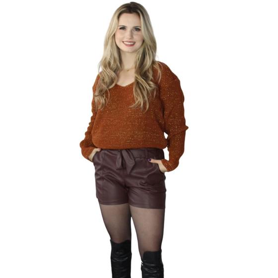 Imagem de Blusa Feminina Manga Longa Tricot Frio Lurex Com Brilho