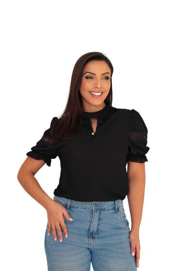 Imagem de Blusa Feminina Moda Evangélica Manga Curta Crepe Sku:B107