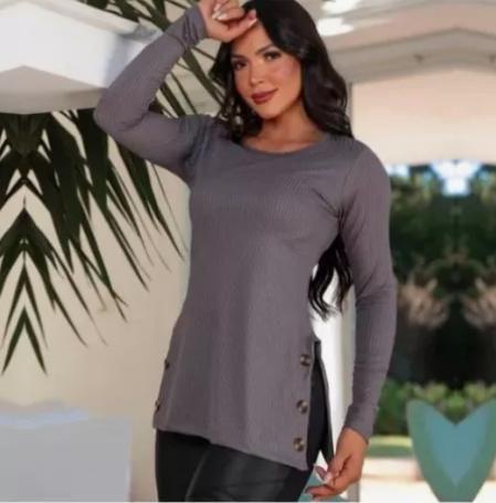 Imagem de Blusa Feminina Modelo Longa Veste Legging Malha Canelada