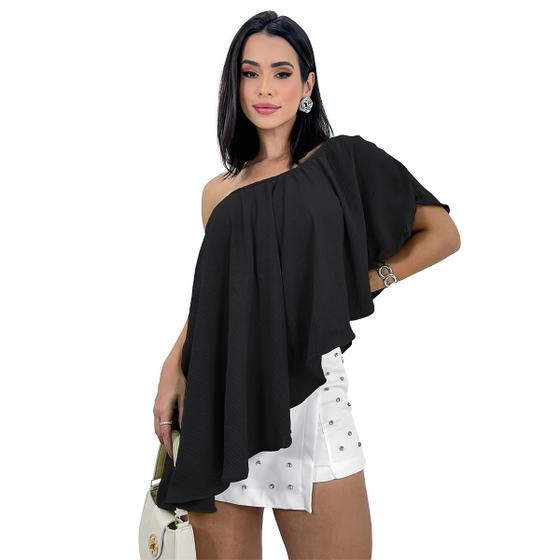 Imagem de Blusa Feminina Mula Manca Babado Cropped Soltinho Bata Verão